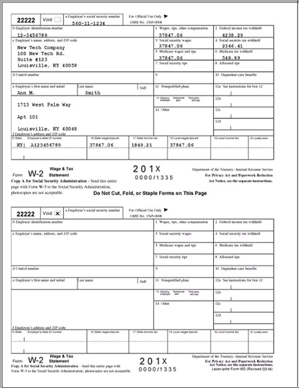W 2 Form example
